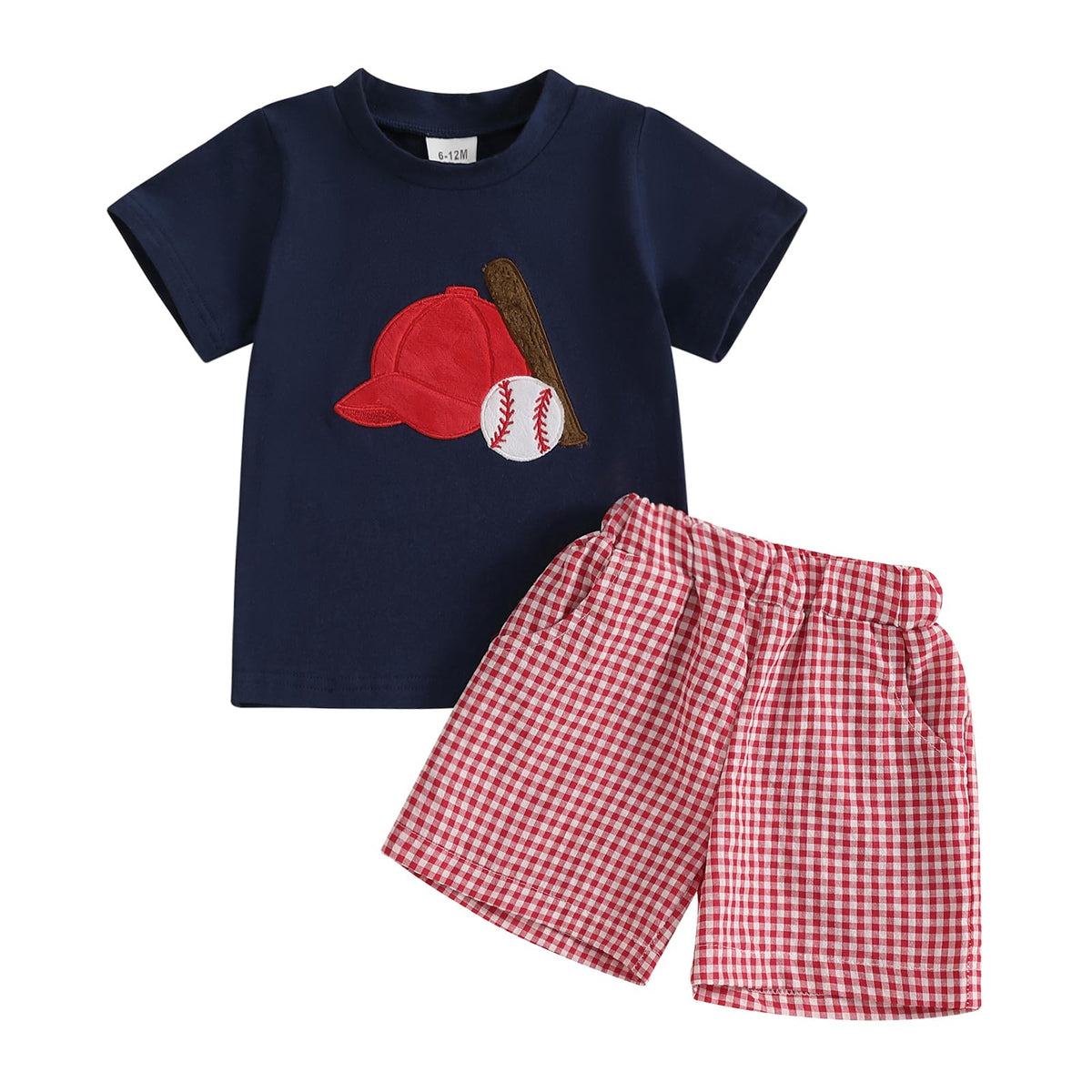 Toddler Baby Boy Baseball Outfits Summer Clothes T-shirt Plaid Shorts Set