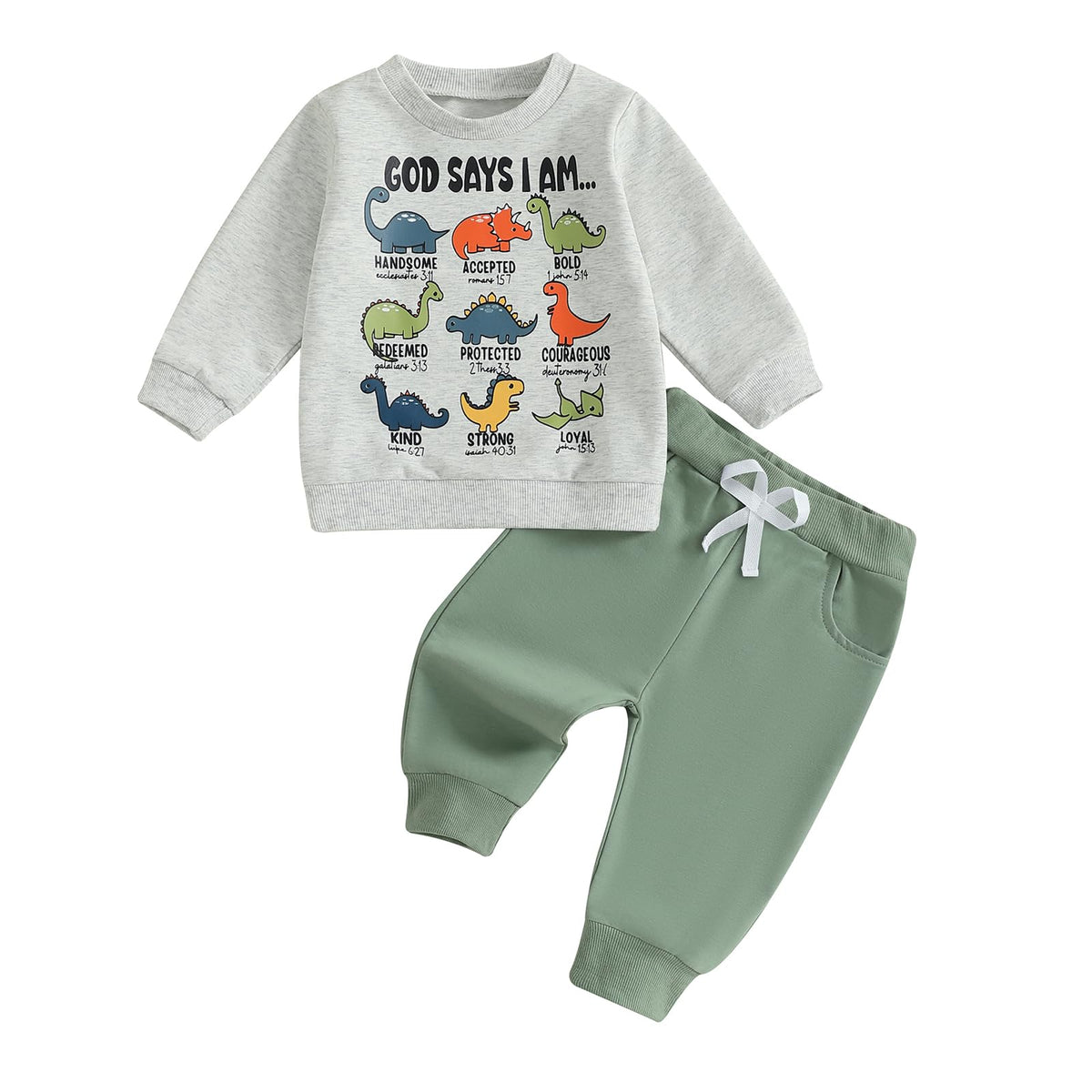 Fernvia Toddler Boy Fall Winter Clothes God Says I Am Long Sleeve Pullover Sweatshirts + Solid Joggers Pants Outfits Set