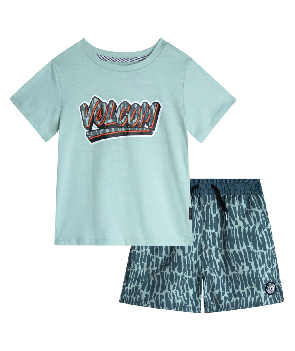Volcom Baby Boys Swim Set 2-Piece Short Sleeve Tee Quick Dry Board Shorts