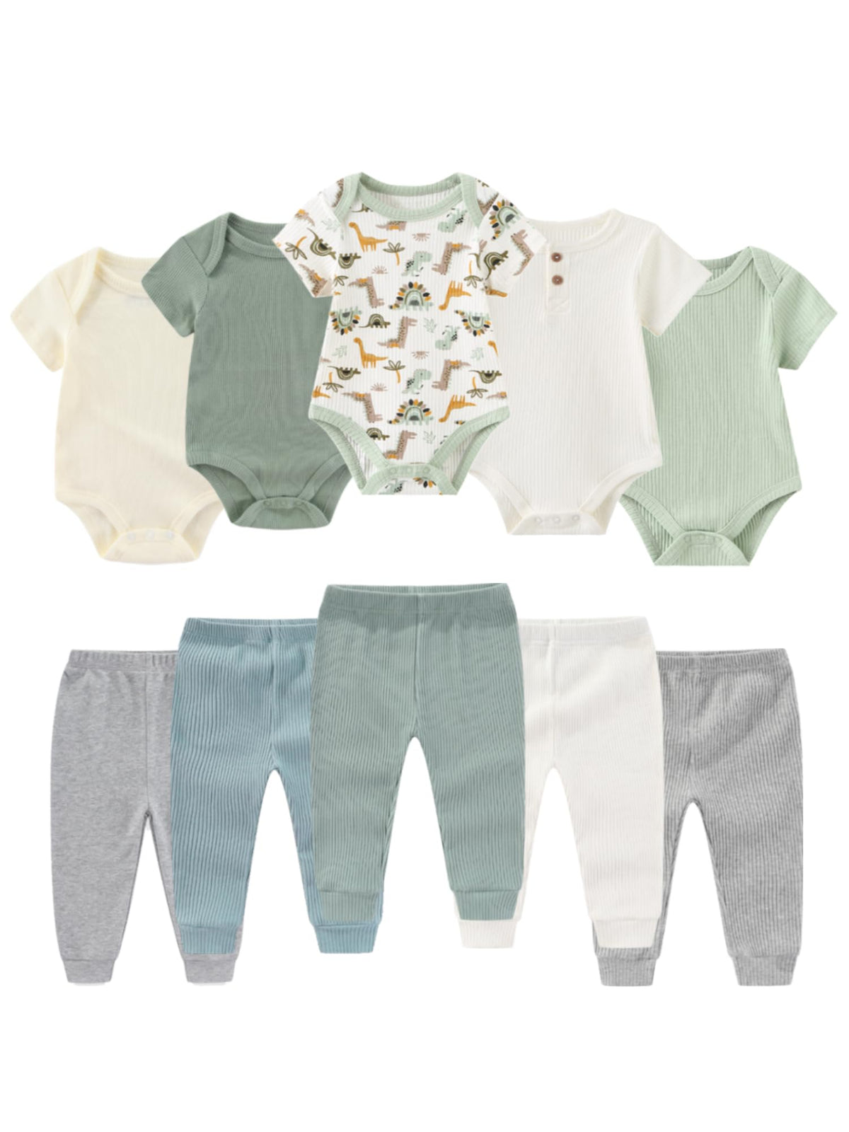 BIGBIGKISS Baby Bodysuit and Pant Set 10Pcs Baby Boy Girl Clothes Outfits