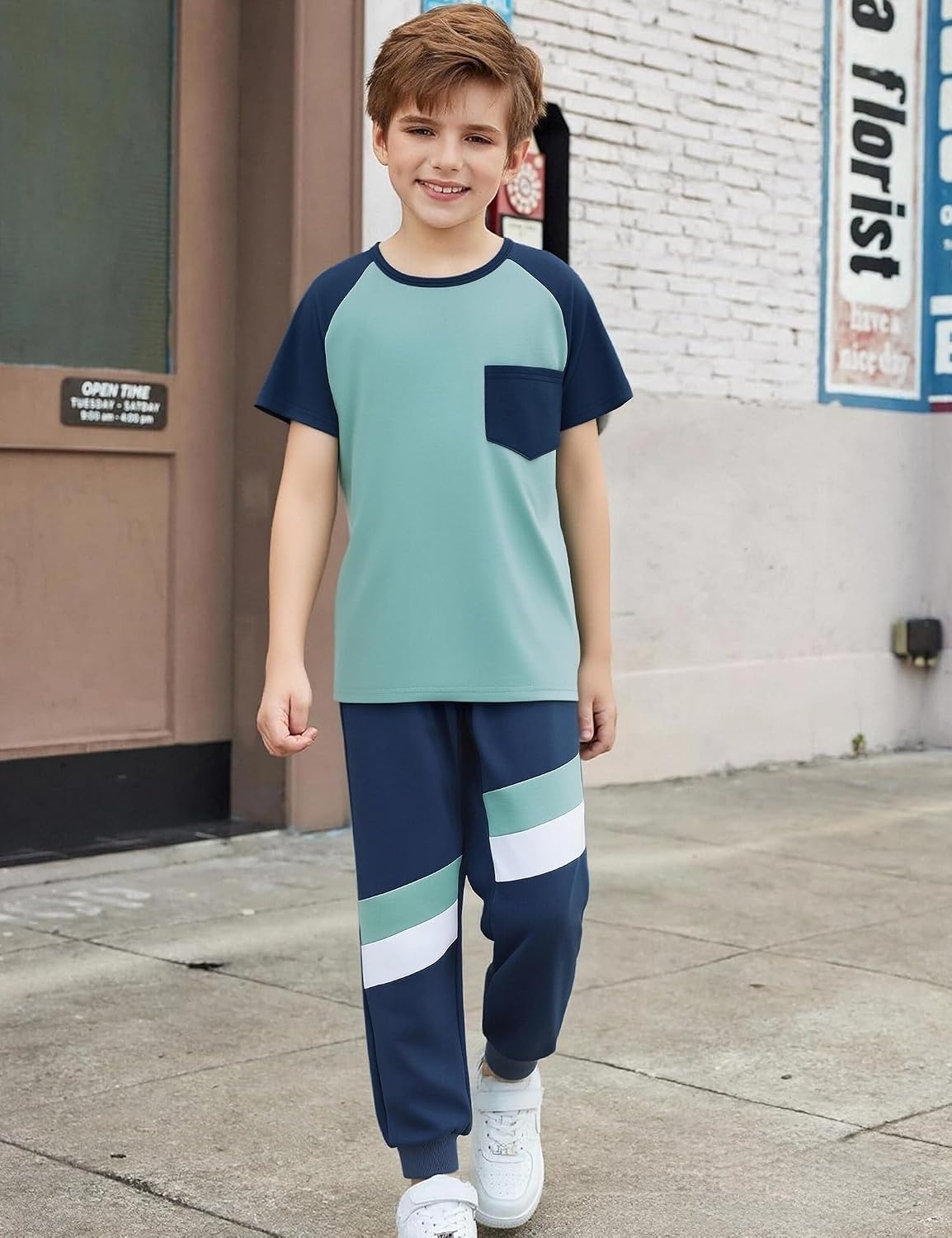 Boys Clothes,Boy outfits 2-Piece Raglan Color blocking Short-Sleeve T-Shirt Color blocking Pant Boys Clothing Set