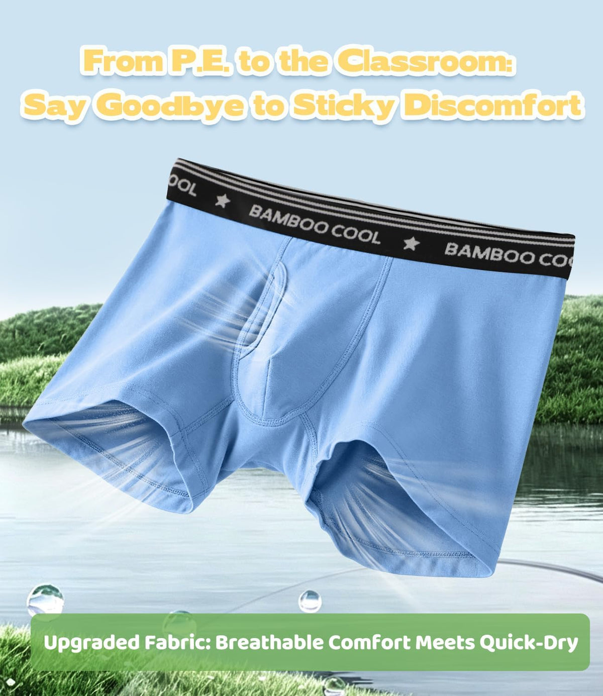 BAMBOO COOL Boys Underwear Boxer Briefs Tagless Moisture Wicking 6-Pack