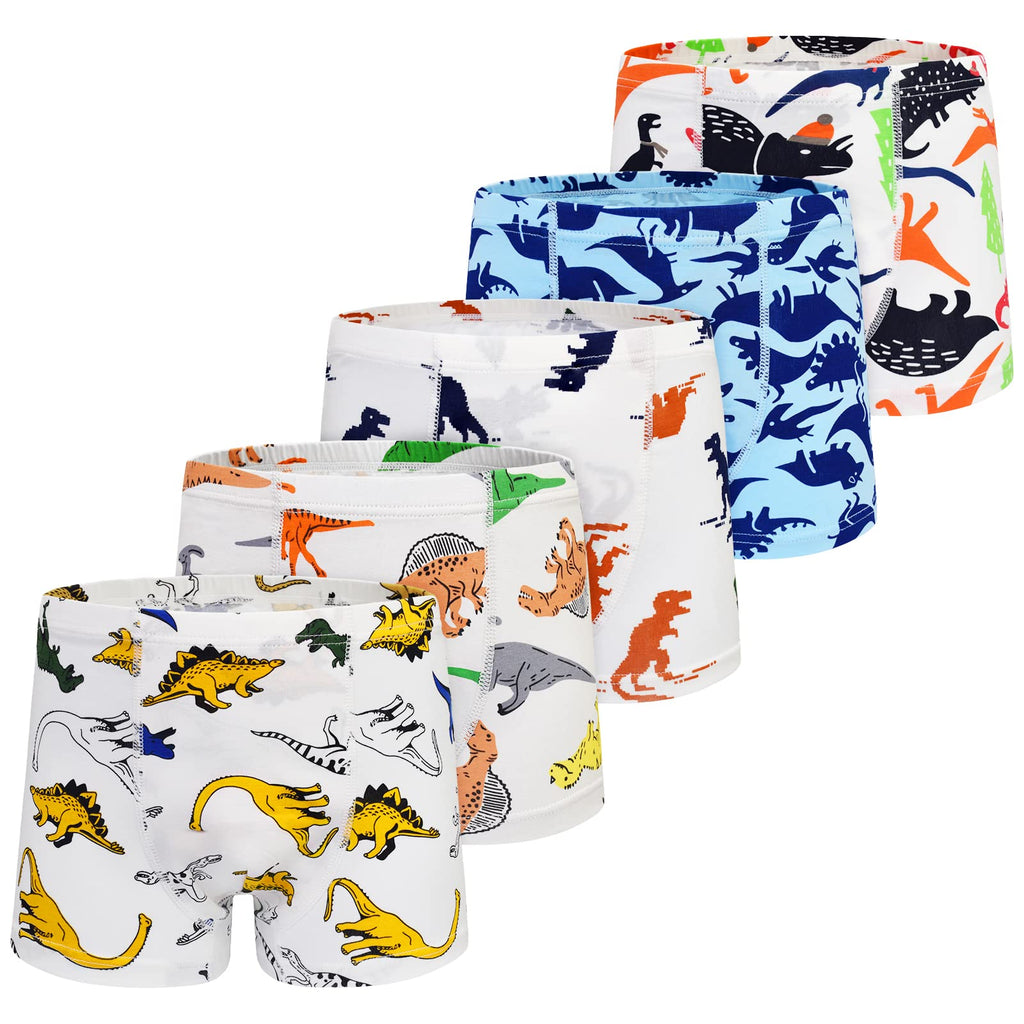 GRPSKCOS Boys Dinosaur Underwear- Pack of 5 Soft Cartoon Colorful Boxer Shorts Briefs with Fun for Kids 2-8 Years Old