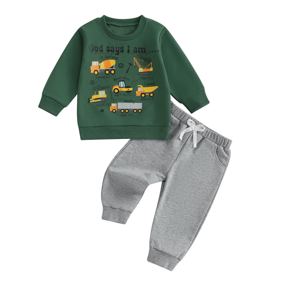 Baby Boy Fall Clothes Set Long Sleeve Truck Tractor Print Sweatshirt Pants Toddler Infant Outfits 6 12 18 24 Months 2T