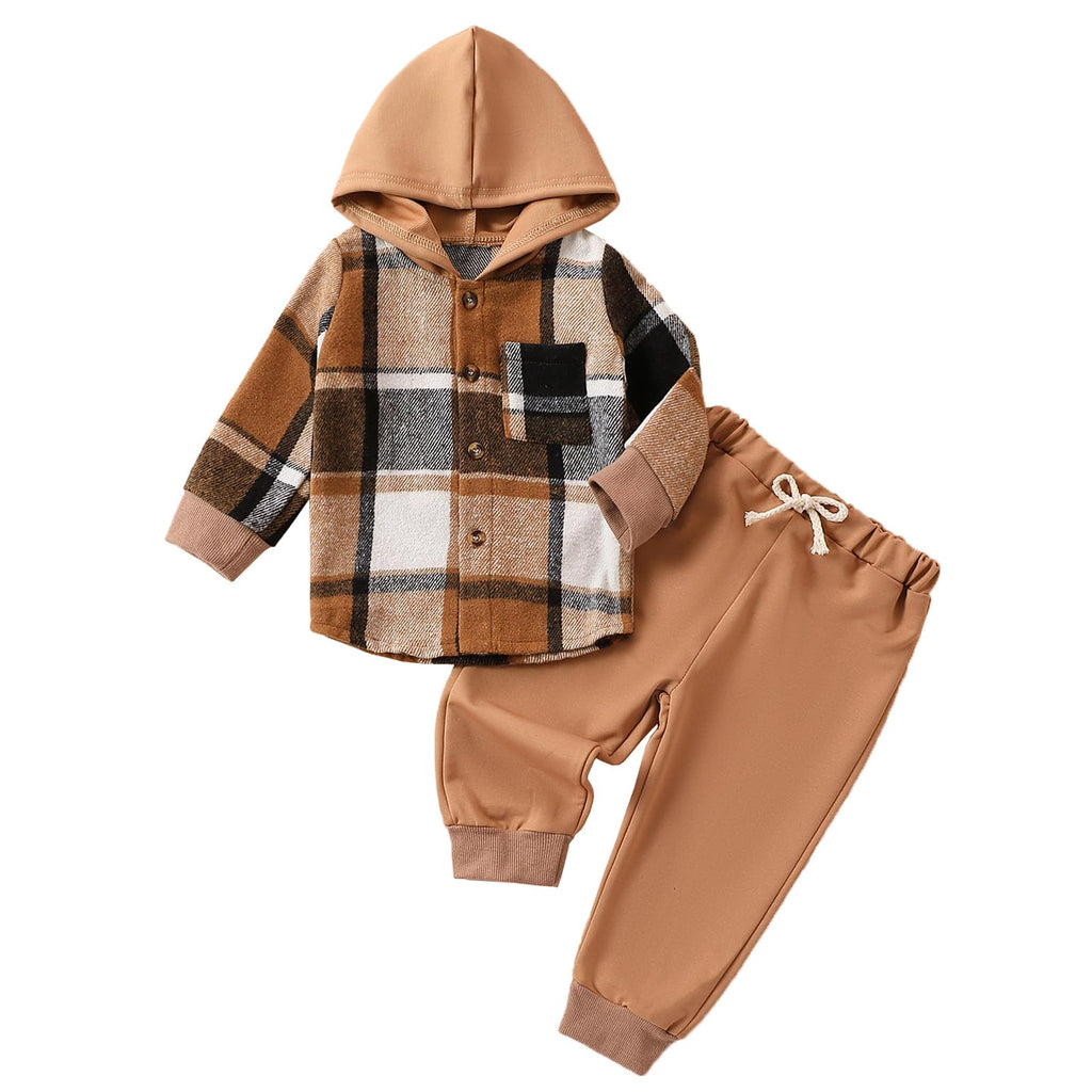 Douhoow Toddler Unisex Baby Clothes Boys Girls Flannel Shirt Tops Plaid Hoodie Sweatshirt + Sweatpants Fall Winter Outfits