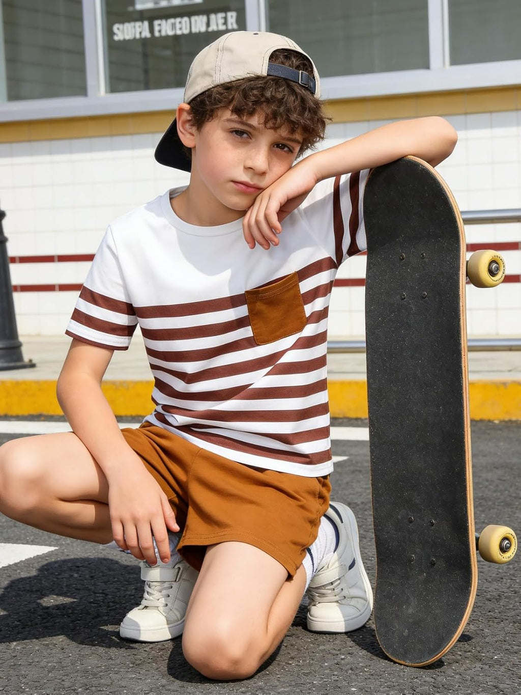 Boys Summer Outfits 2 Piece Striped Top and Shorts Casual Kids Clothing Set