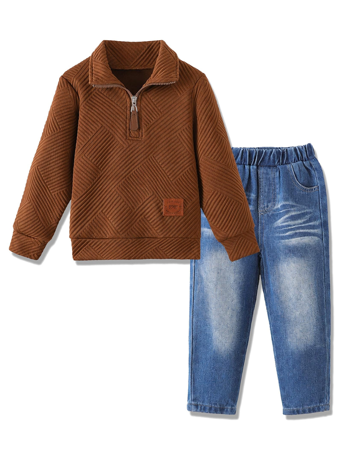 Boy Clothes Long Sleeve Solid Sweatsuits Tops and Jean Pants 2Pcs Boys Fall Winter Outfits Set Size 2-8Y
