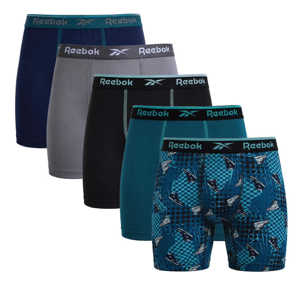 Reebok Boys Underwear 5 Pack 5'' Inseam Moisture-Wicking Boxer Briefs