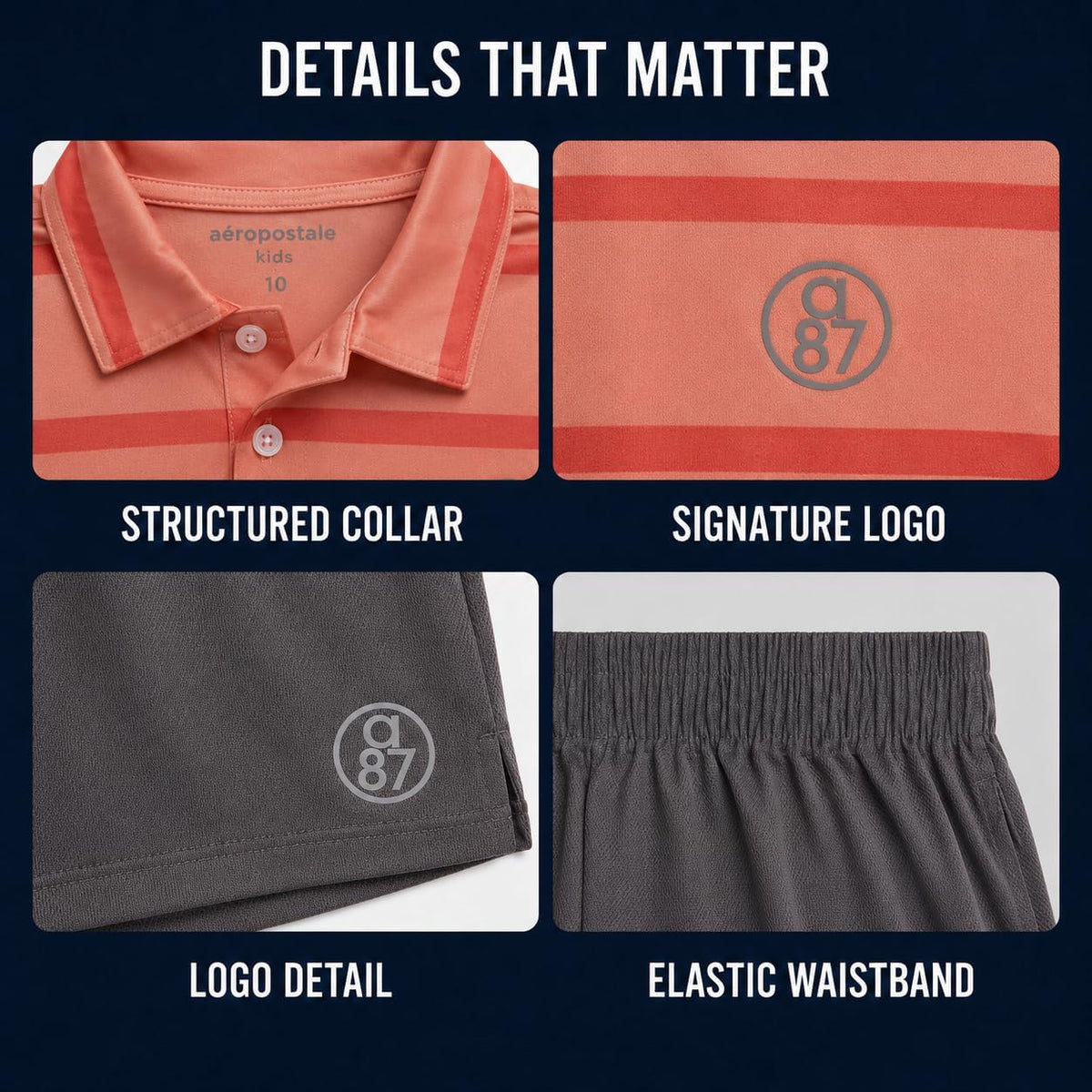 AEROPOSTALE Boys Shorts Set 2 Piece Polo Shirt and Matching Shorts