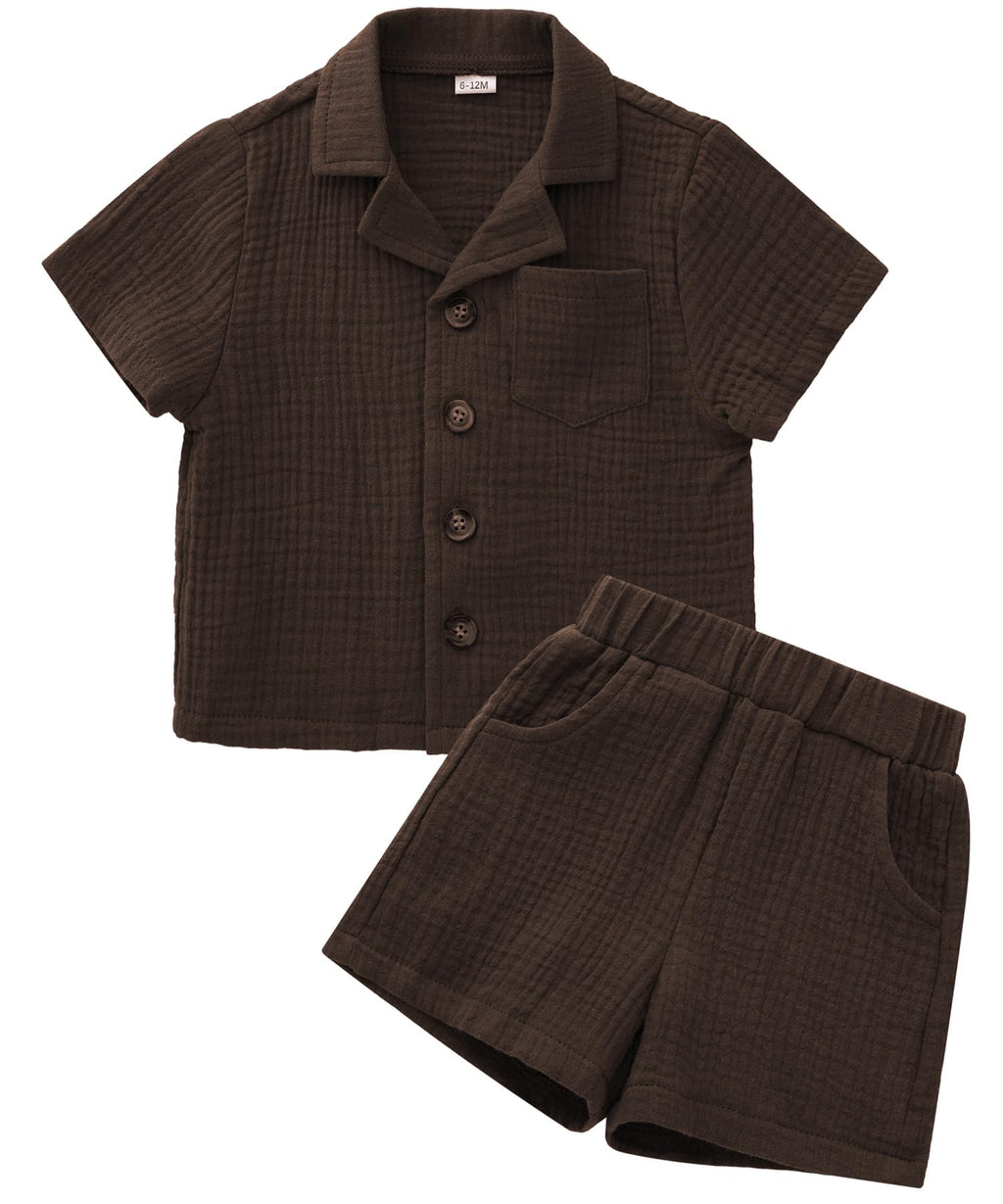 SALNIER Toddler Baby Boy Summer Outfit Set Cuban Shirt Shorts