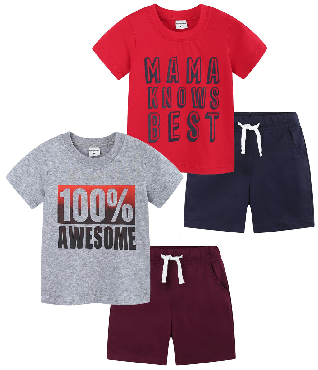 Funnymore Toddler Boy Clothes 4 Pieces Cotton Spring Summer Short Sleeve T-Shirt And Shorts Clothing Set 2-7T