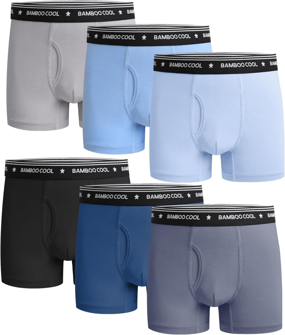 BAMBOO COOL Boys Underwear Boxer Briefs Tagless Moisture Wicking 6-Pack