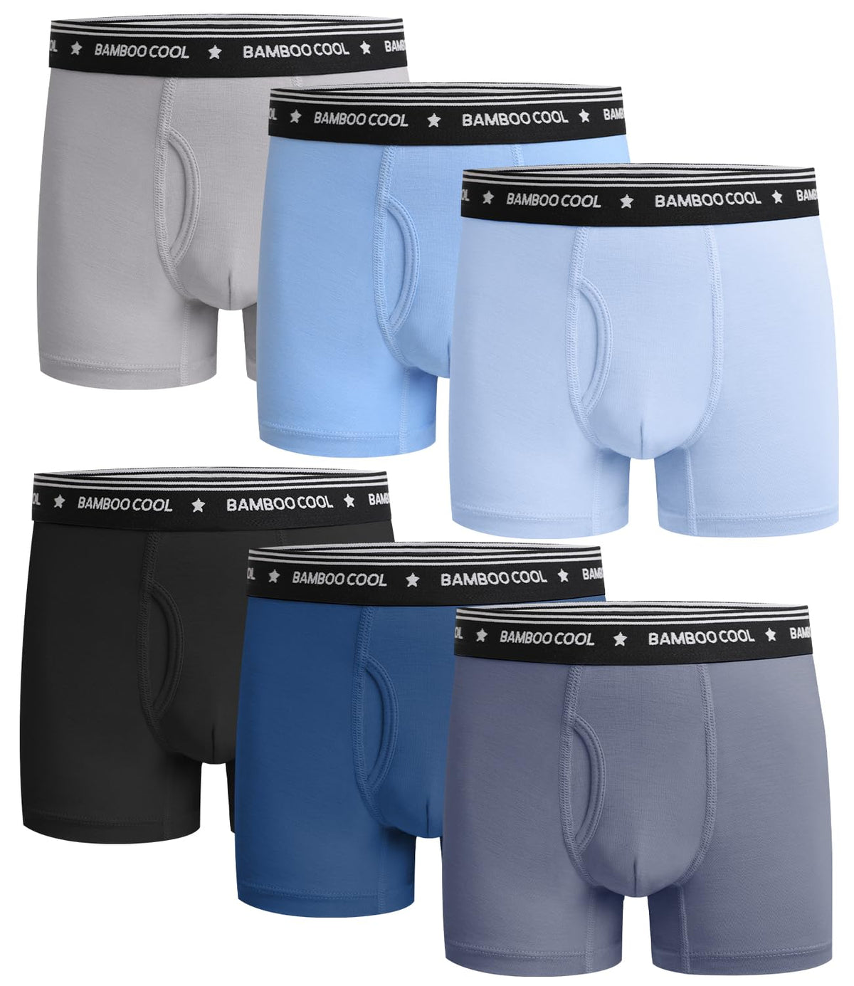 BAMBOO COOL Boys Underwear Boxer Briefs Tagless Moisture Wicking 6-Pack