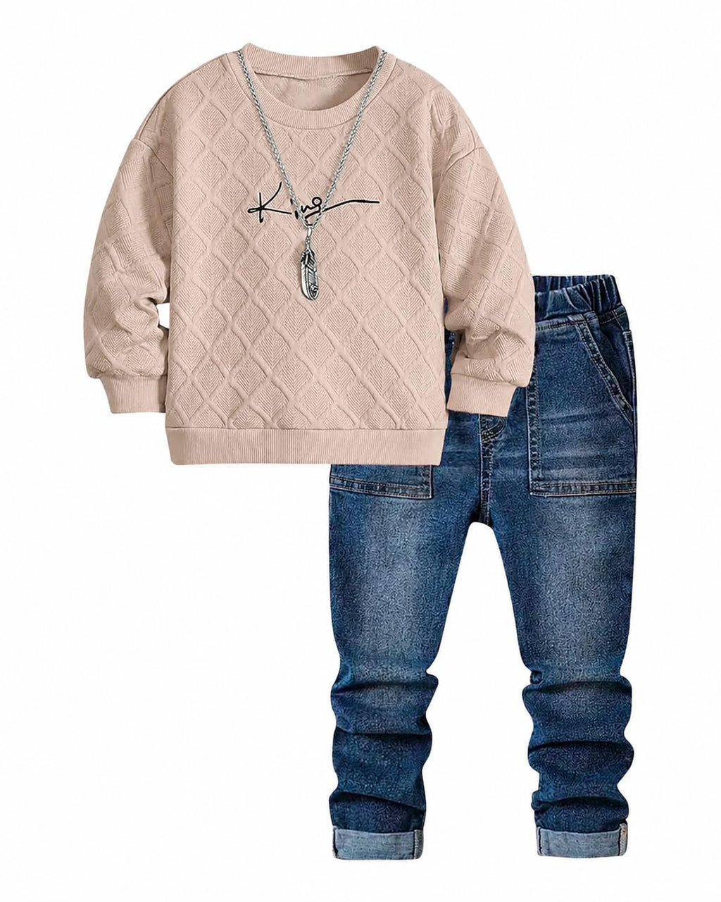 Toddler Boy Outfits Long Sleeve Pullover and Jean Pants Sets