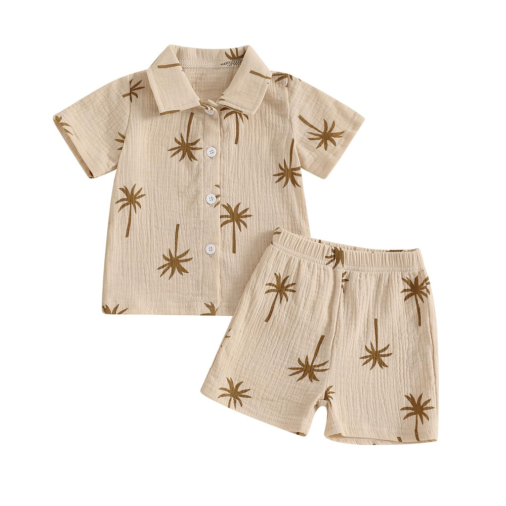 Baby Boys Clothes Set Toddler Infant Boys Button-down Shirt Tops + Cotton Gauze Shorts Summer Outfit 2PCS with Pockets