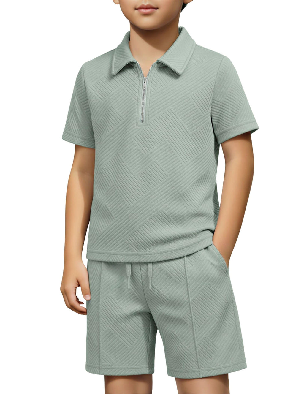 Arshiner Boys 2 Piece Outfits Zip Polo Shirt & Drawstring Shorts 4-13 Years