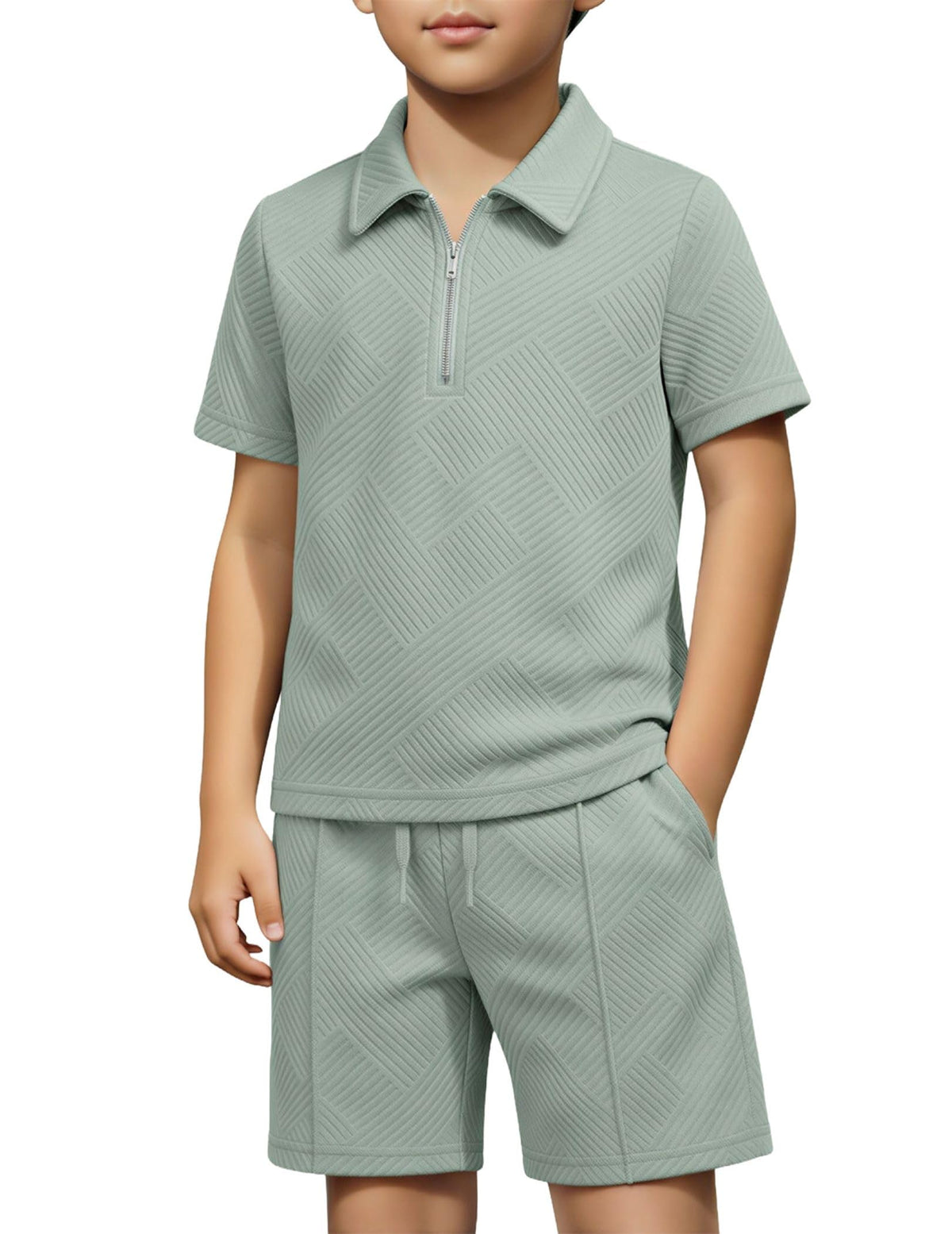 Arshiner Boys 2 Piece Outfits Zip Polo Shirt & Drawstring Shorts 4-13 Years