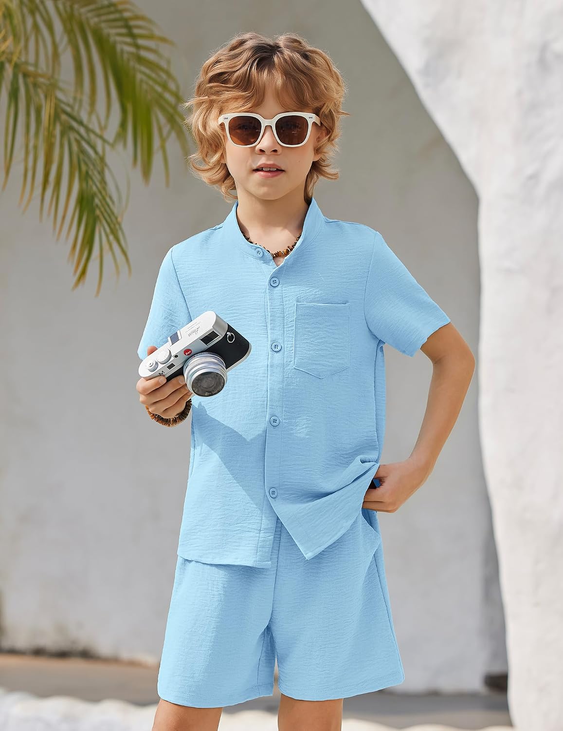 Arshiner Toddler Boys 2 Piece Outfits Texture Button Down Shirt and Shorts