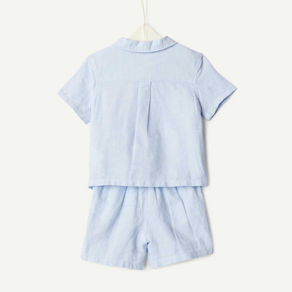 Amazon Essentials x Sofia Grainge Toddlers and Baby Boys' Cotton Linen Short Sleeve Shirt & Shorts Play Set