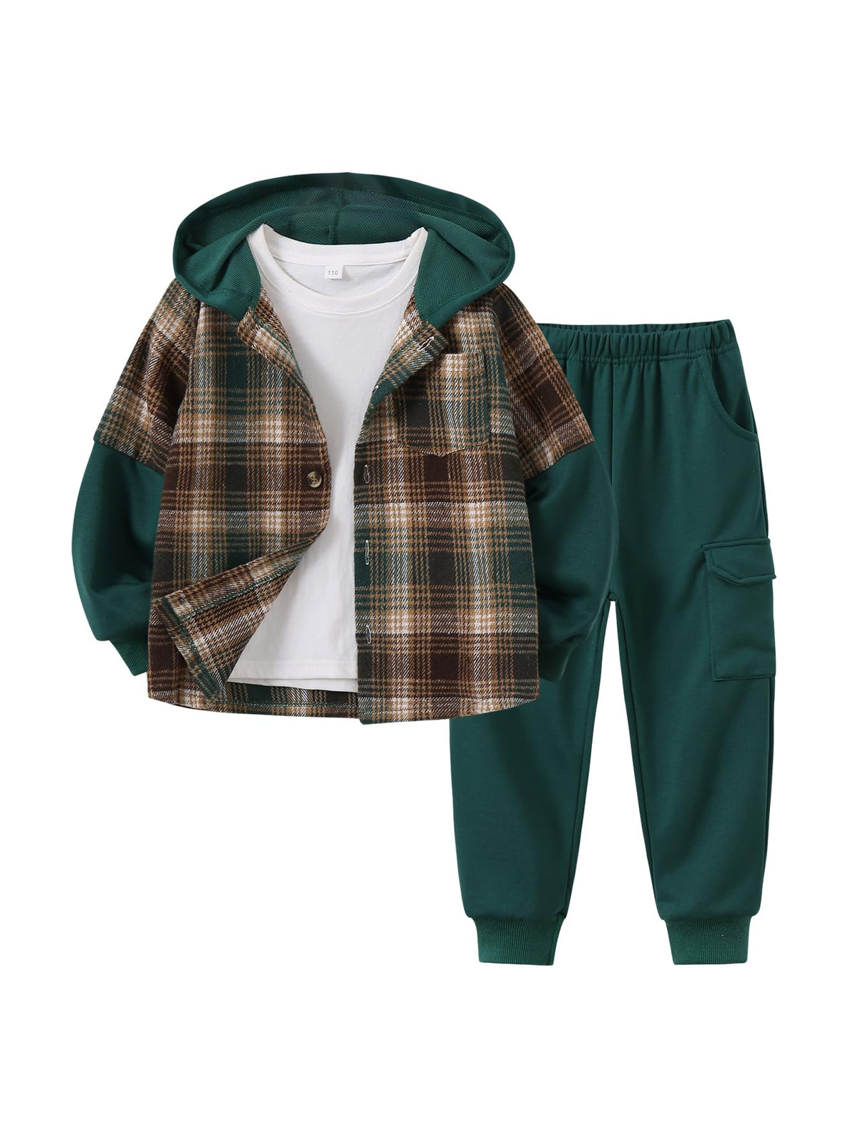 2Pcs Kids Boys Flannel Plaid Shirt Tops Pants Set Hoodie Sweatsuit for Fall Winter Spring Outfits 4-12 Years