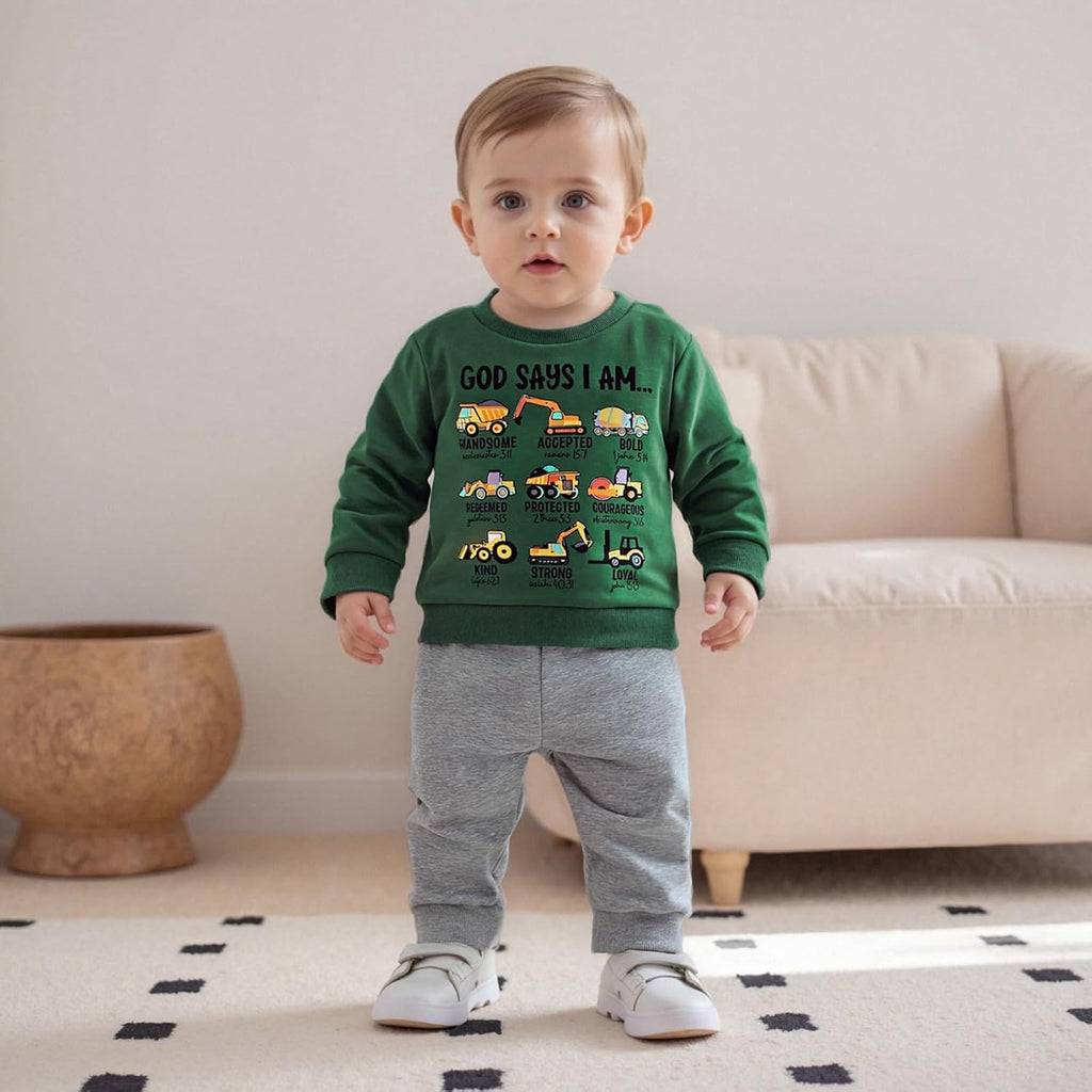 Baby Boy Fall Clothes Set Long Sleeve Truck Tractor Print Sweatshirt Pants Toddler Infant Outfits 6 12 18 24 Months 2T