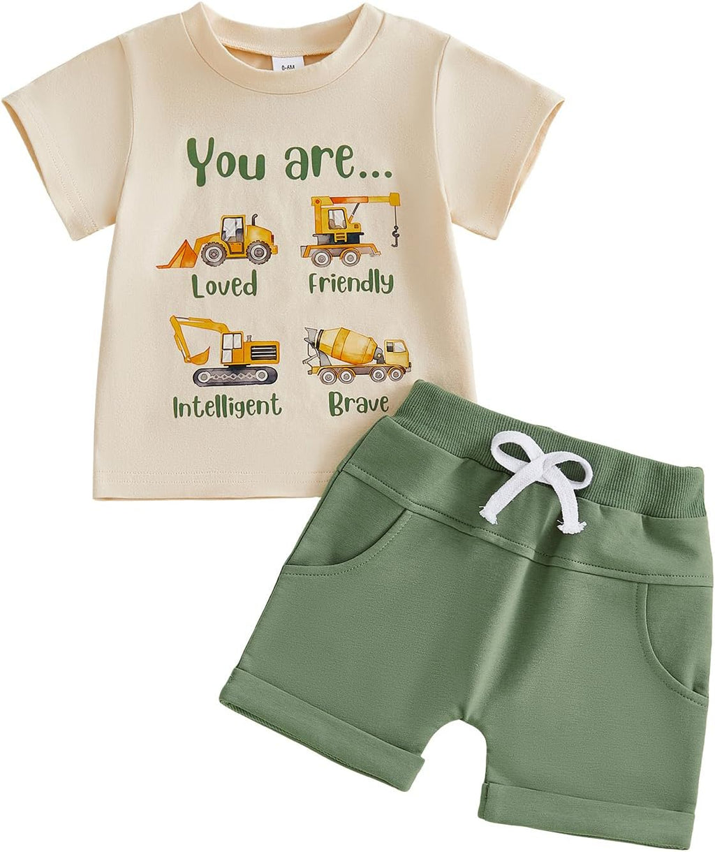 Kaipiclos Toddler Baby Boy Summer Outfit 6 12 18 24 Month 2T 3T 4T Boys Clothes Letters Shirt Truck Baby Tee + Shorts Set