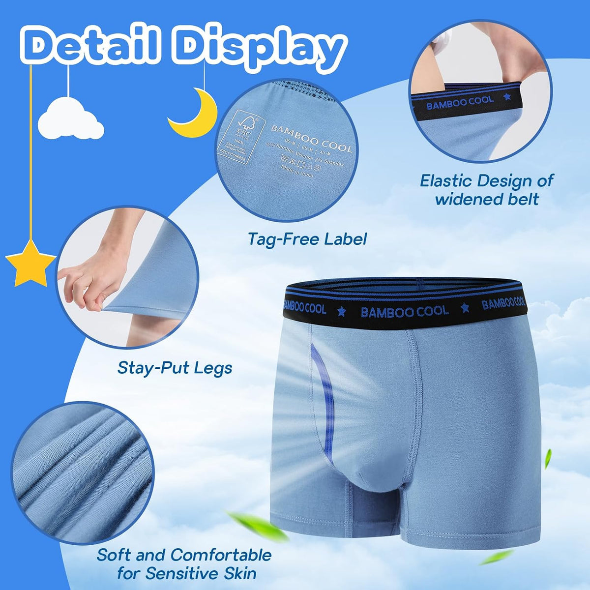 BAMBOO COOL Ultra Breathable Boys' Underwear Soft Boxer Briefs 6-Pack