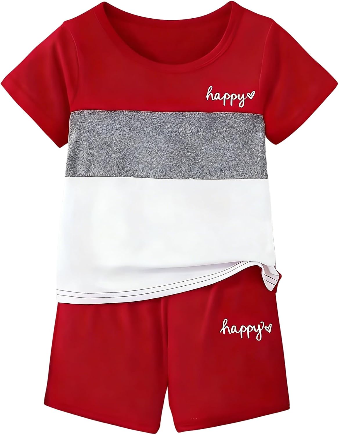 Yoxindax Toddler Kid Boy Clothes Colorblock Letter Graphic Tee Shorts 2PC Summer Outfit Set