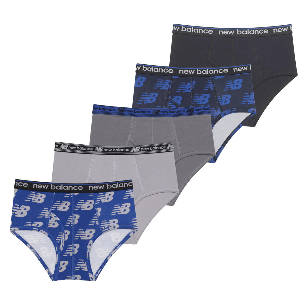 New Balance Boys' Non-brushed Jersey Performance Wicking Cotton Brief Underwear (5 Pack)