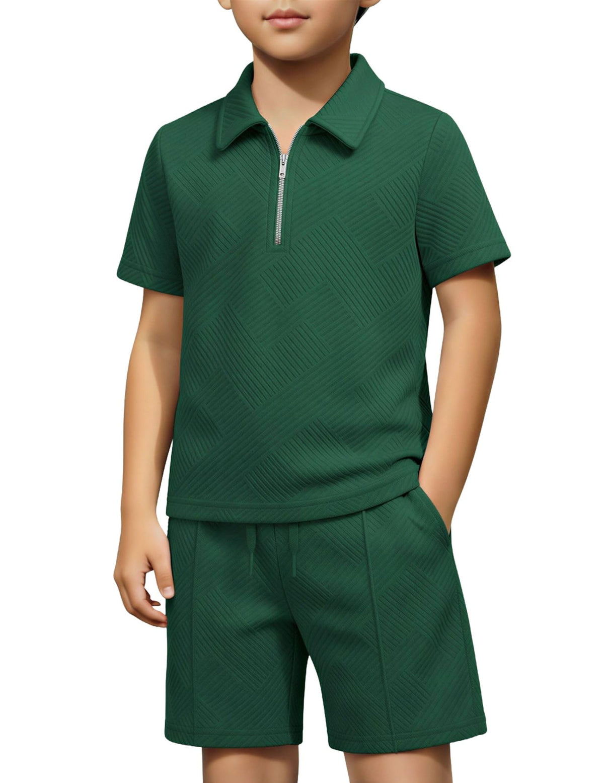 Arshiner Boys 2 Piece Outfits Zip Polo Shirt & Drawstring Shorts 4-13 Years
