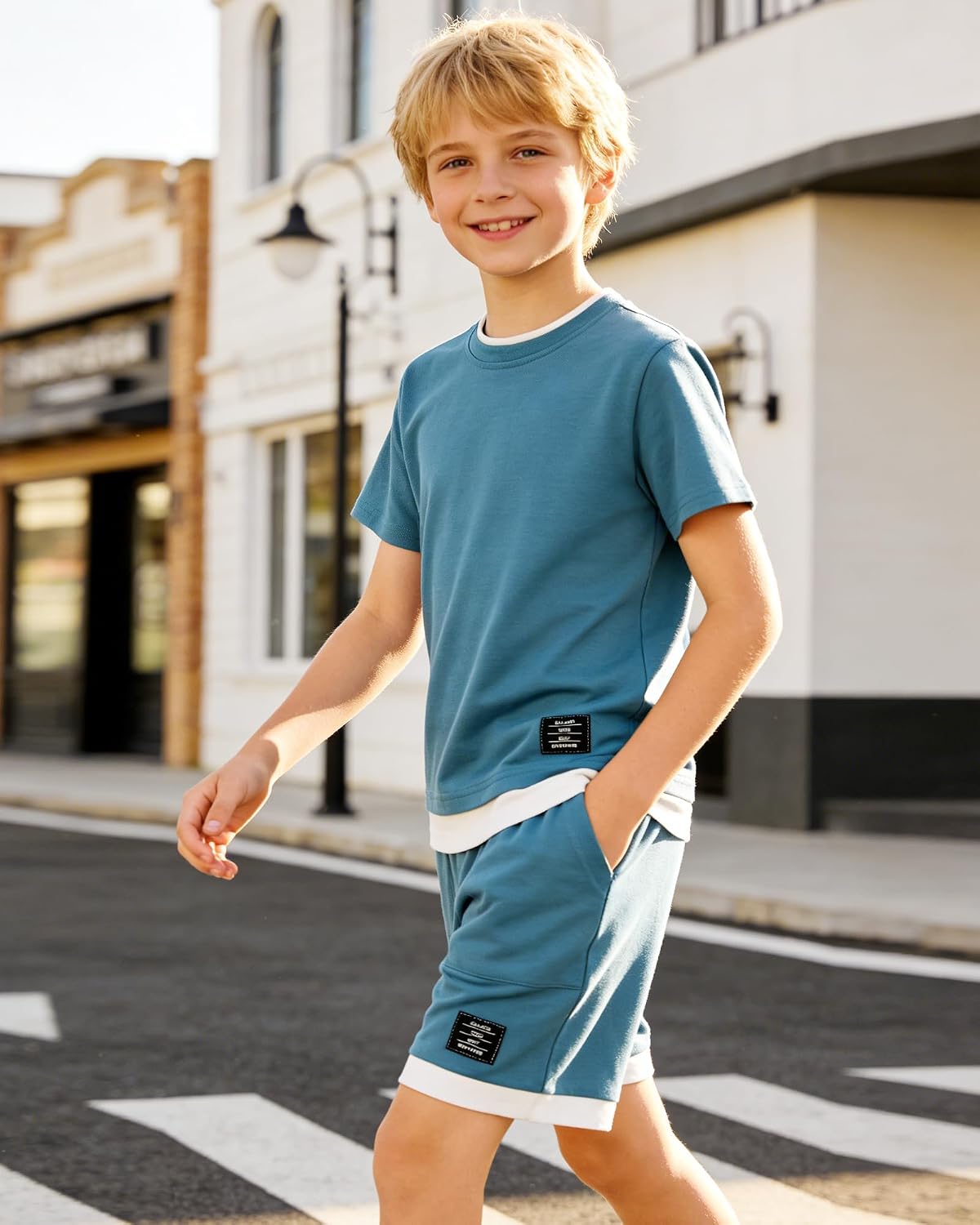 Toddler Kids Boys Soft Comfy 2 Pieces Set Short Sleeve Shirts and Shorts Sets Boy Summer Clothes 4-12 Years