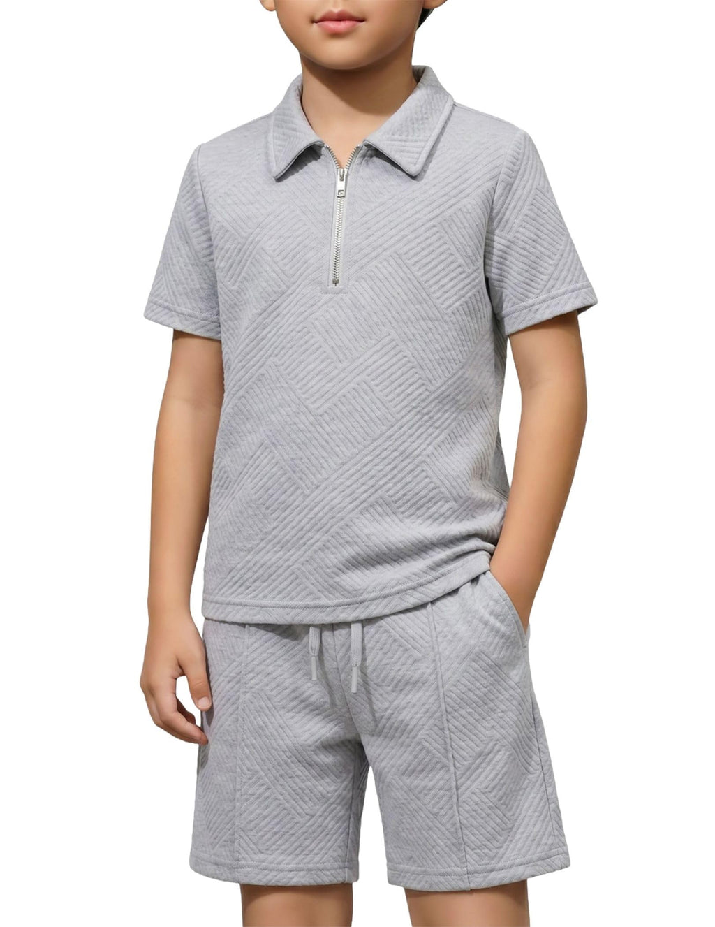 Arshiner Boys 2 Piece Outfits Zip Polo Shirt & Drawstring Shorts 4-13 Years