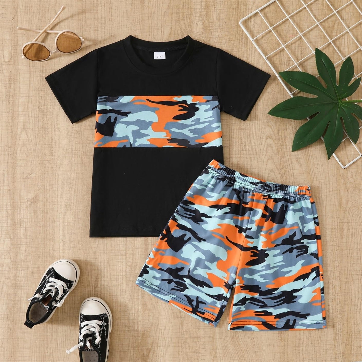 4-8T Toddler Boys 2-Piece Summer Casual Outfit Striped Print Short Sleeve T-Shirt & Shorts Set