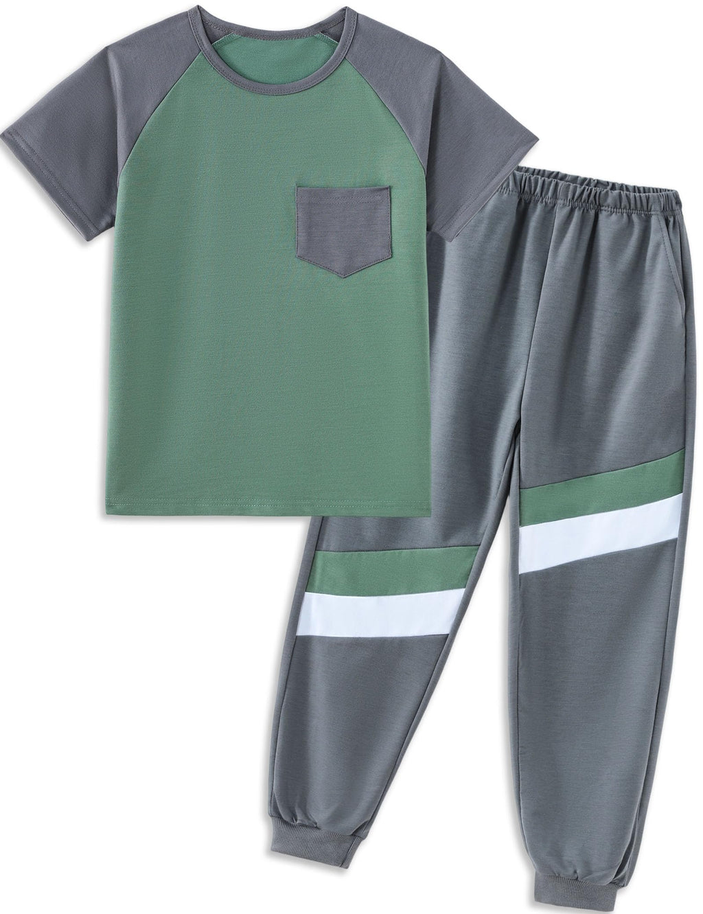 Boys Clothes,Boy outfits 2-Piece Raglan Color blocking Short-Sleeve T-Shirt Color blocking Pant Boys Clothing Set