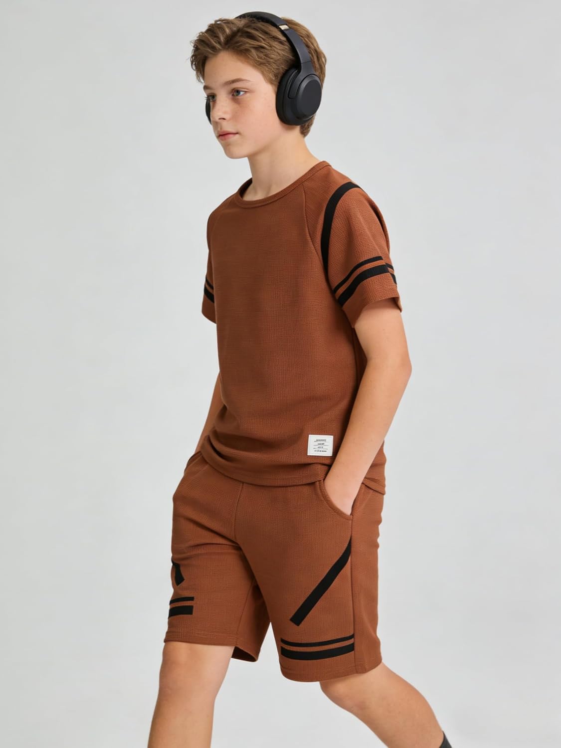 Cakaner Tween Boys Clothes Summer Simple Print T-Shirt And Shorts Set 2 Pieces Teen Trendy Outfits Size 7-14 Year