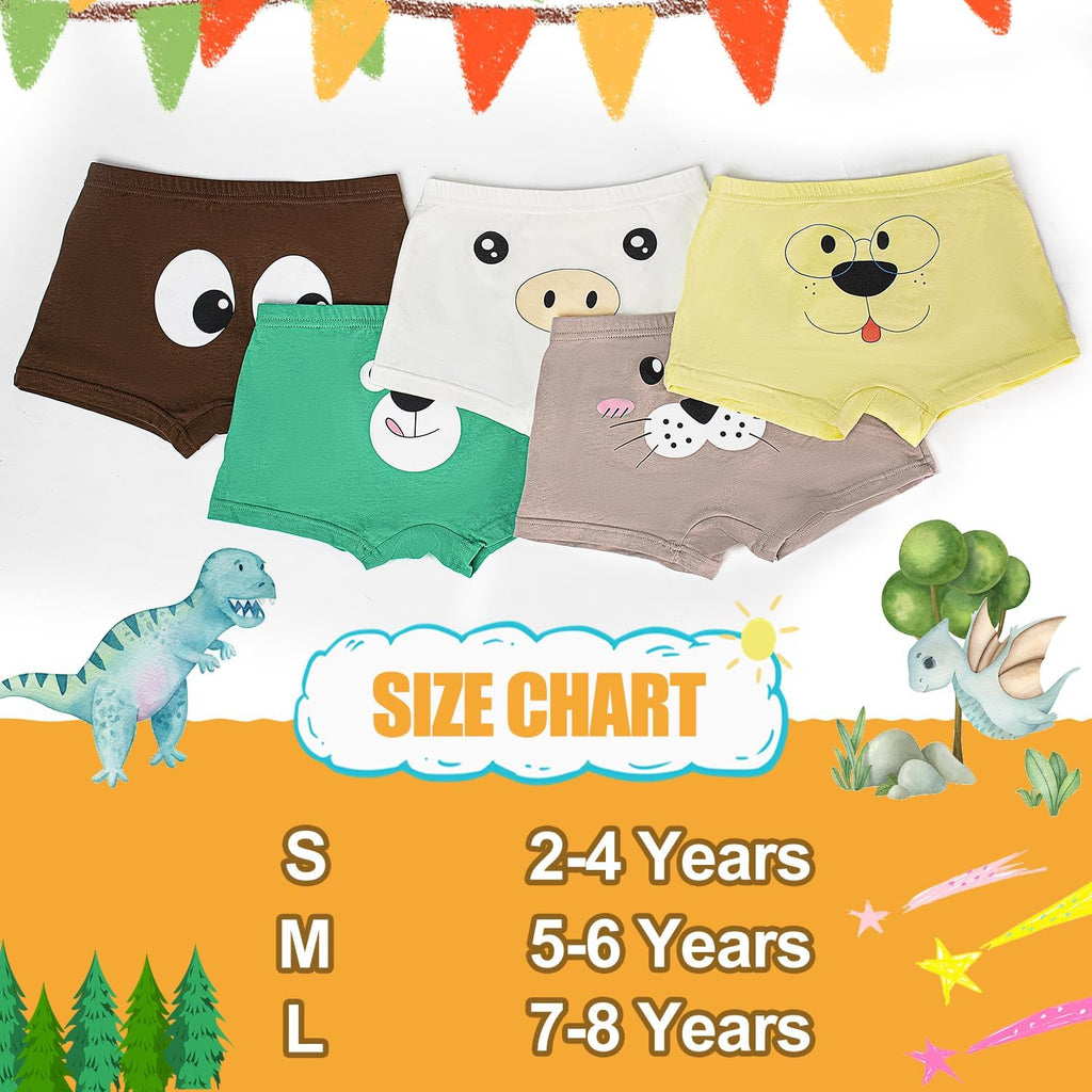 Boys Underwear 5 Pack, Toddler Boxer Briefs Soft Breathable Kids 2-8 Years Shorts Boxer Dinosaur Animals Set