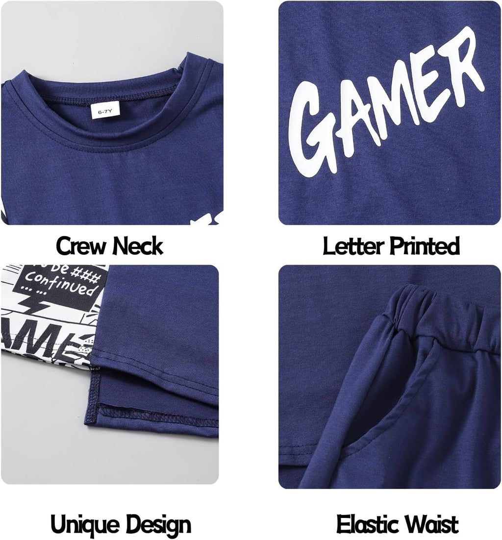 OLMRJKD Boys 2 Piece Outfits Short Sleeve Colorblock T-shirt and Shorts Summer Casual Clothes for 6-12 Years