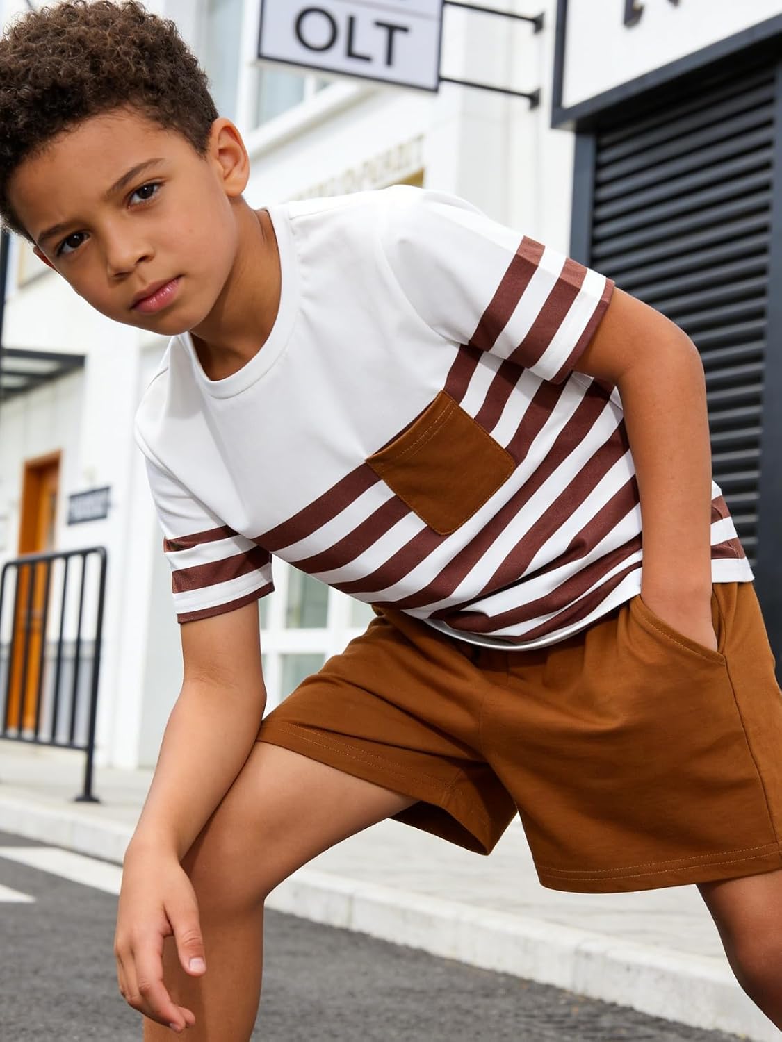 Boys Summer Outfits 2 Piece Striped Top and Shorts Casual Kids Clothing Set