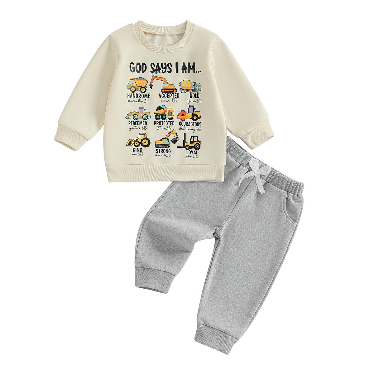 Fernvia Toddler Boy Fall Winter Clothes God Says I Am Long Sleeve Pullover Sweatshirts + Solid Joggers Pants Outfits Set