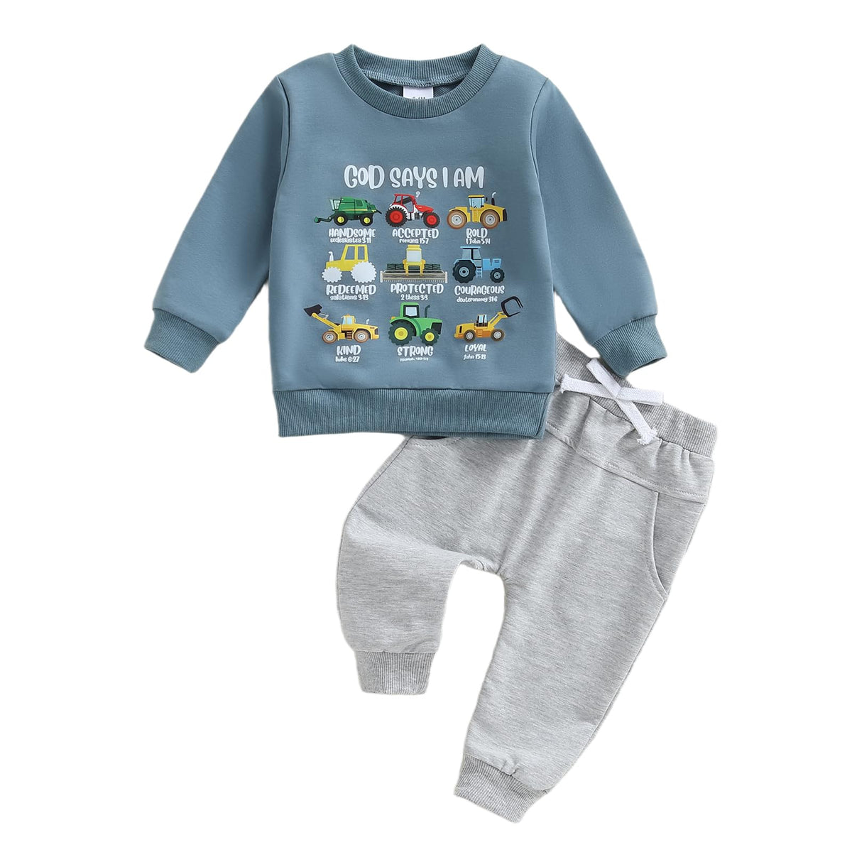 Baby Boy Fall Clothes Set Long Sleeve Truck Tractor Print Sweatshirt Pants Toddler Infant Outfits 6 12 18 24 Months 2T