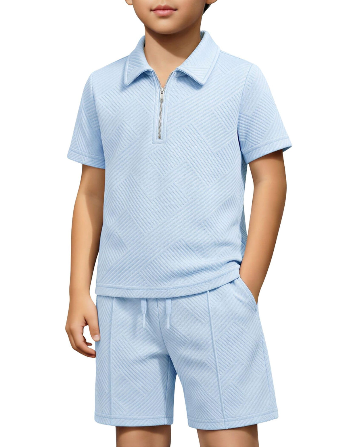 Arshiner Boys 2 Piece Outfits Zip Polo Shirt & Drawstring Shorts 4-13 Years
