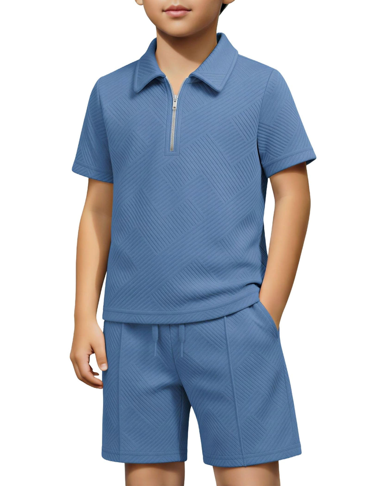 Arshiner Boys 2 Piece Outfits Zip Polo Shirt & Drawstring Shorts 4-13 Years