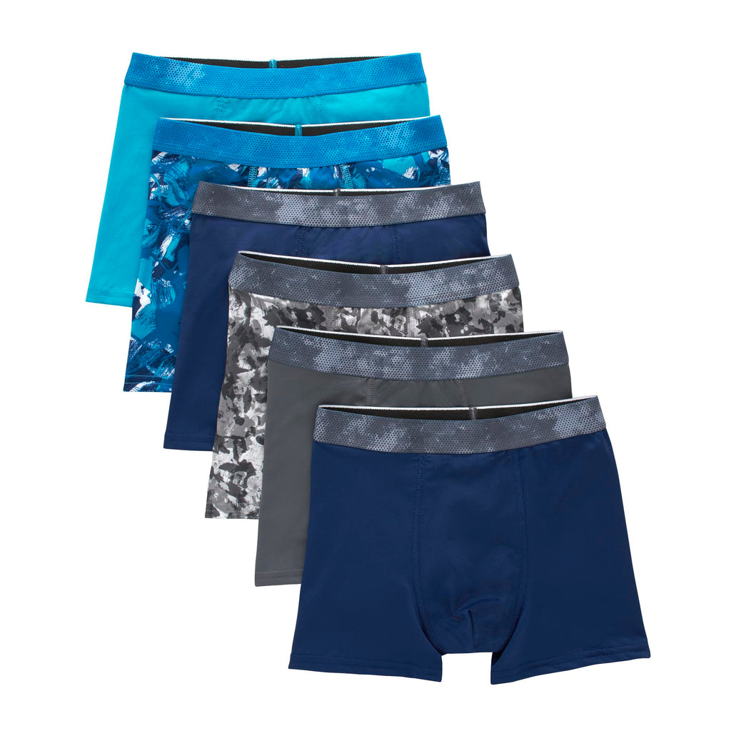 Hanes Boys' Moves Performance Underwear Boxer Brief, 6-Pack, Mesh Pouch Moisture Wicking Boxer Briefs