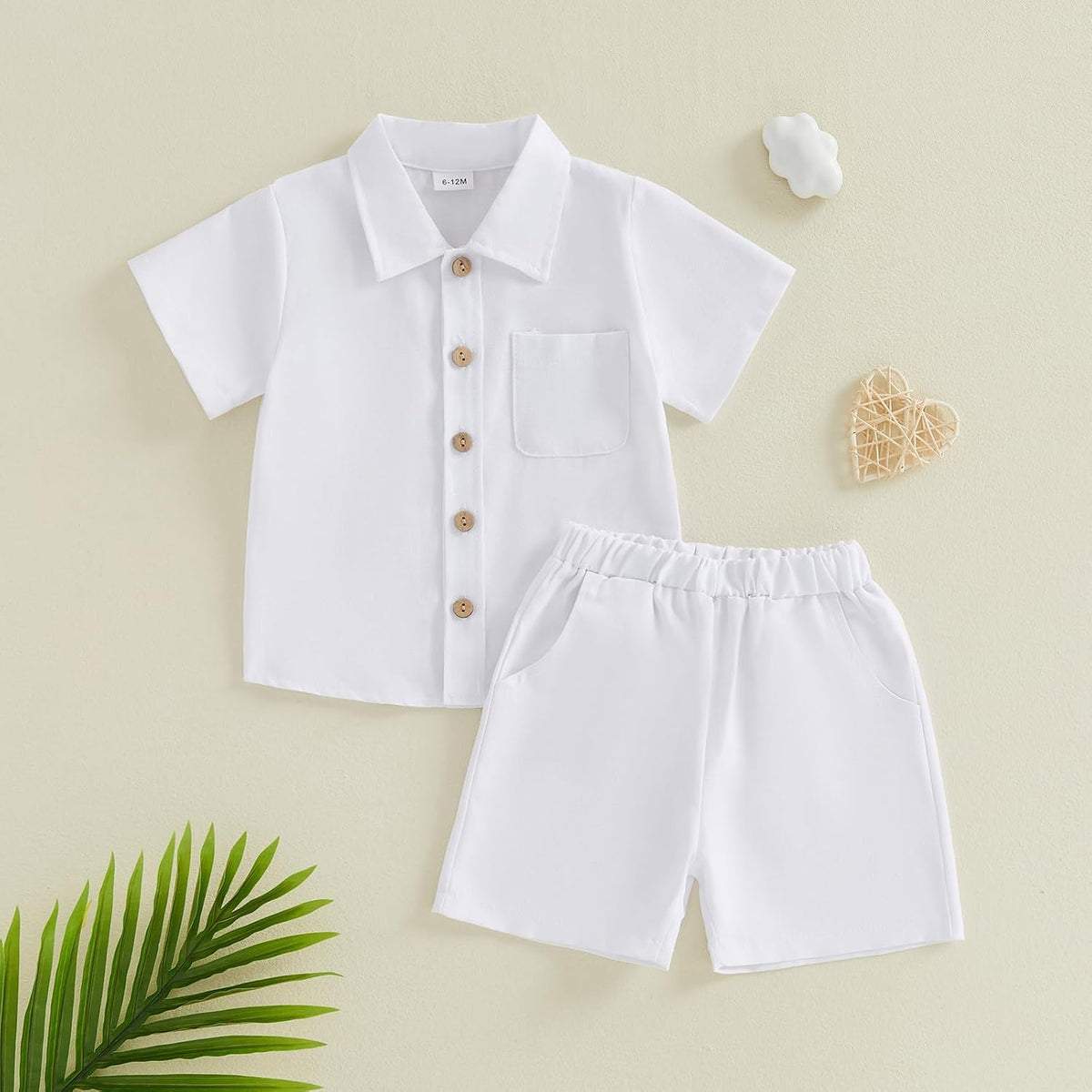 Baby Boys Summer Outfit Cotton Button Down Shirt and Shorts Set Toddler Infant Clothes for Beach Baptism Birthday
