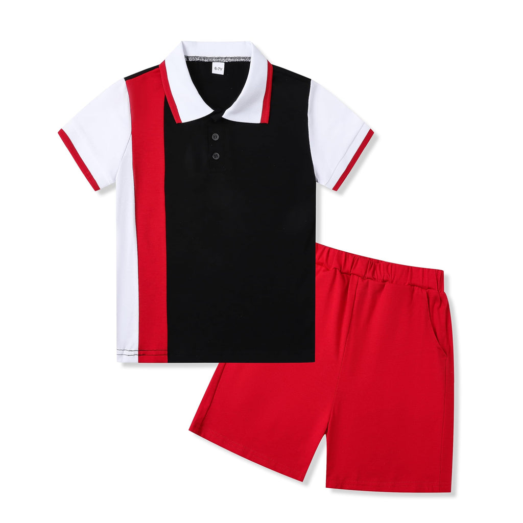 Boys 2 Piece Outfits Short Sleeve Basketball Pattern T-Shirt and Shorts Summer Clothes for Kids 5-12 Years