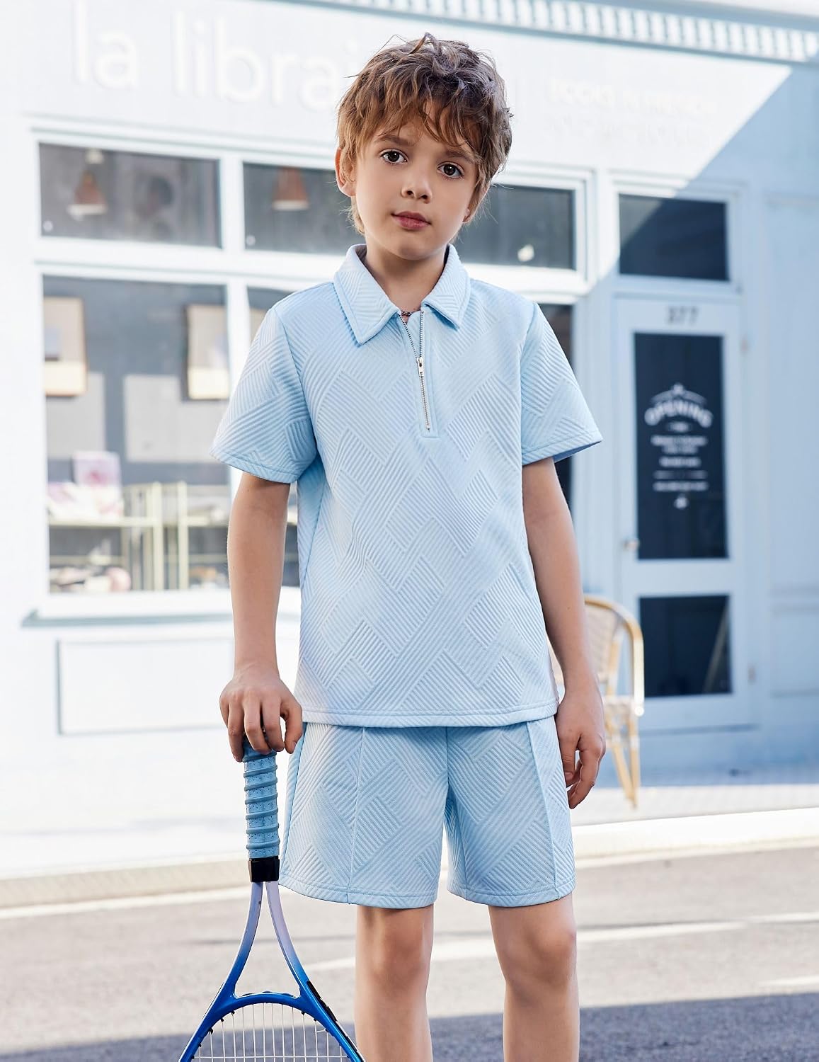 Arshiner Boys 2 Piece Outfits Zip Polo Shirt & Drawstring Shorts 4-13 Years
