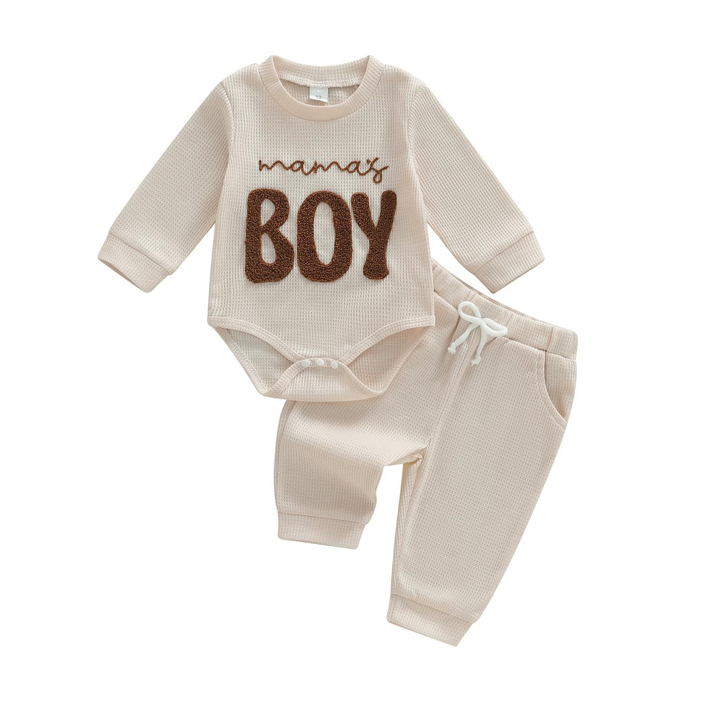 Douhoow Baby Boy Clothes Letters Embroidered Baby Sweatshirt Romper Waffle Pants Set Infant Boy Fall Winter Outfits