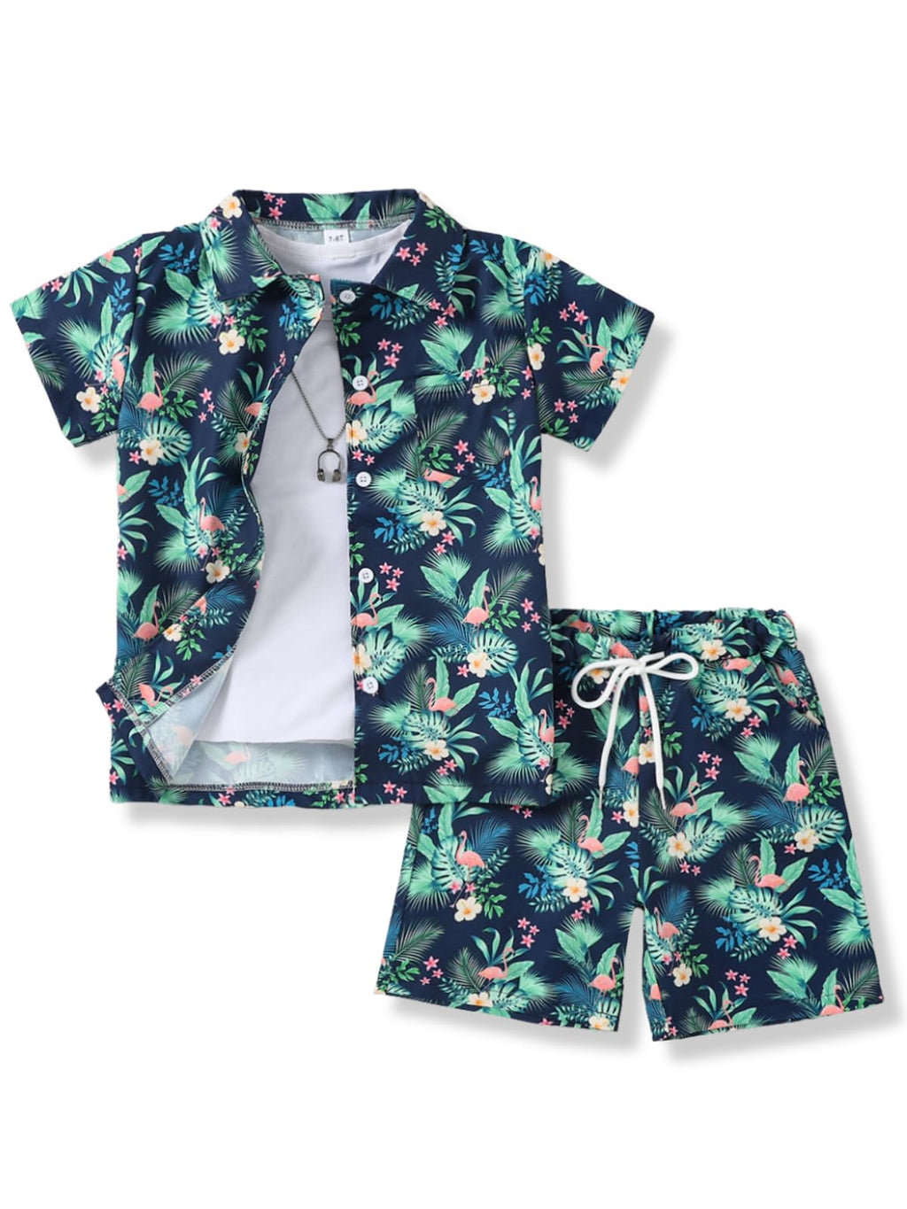 Boys Summer Outfits 2Piece Casual Hawaiian Shirt and Short Set Holiday Beach Shirts for Kids Size 7-14 Years