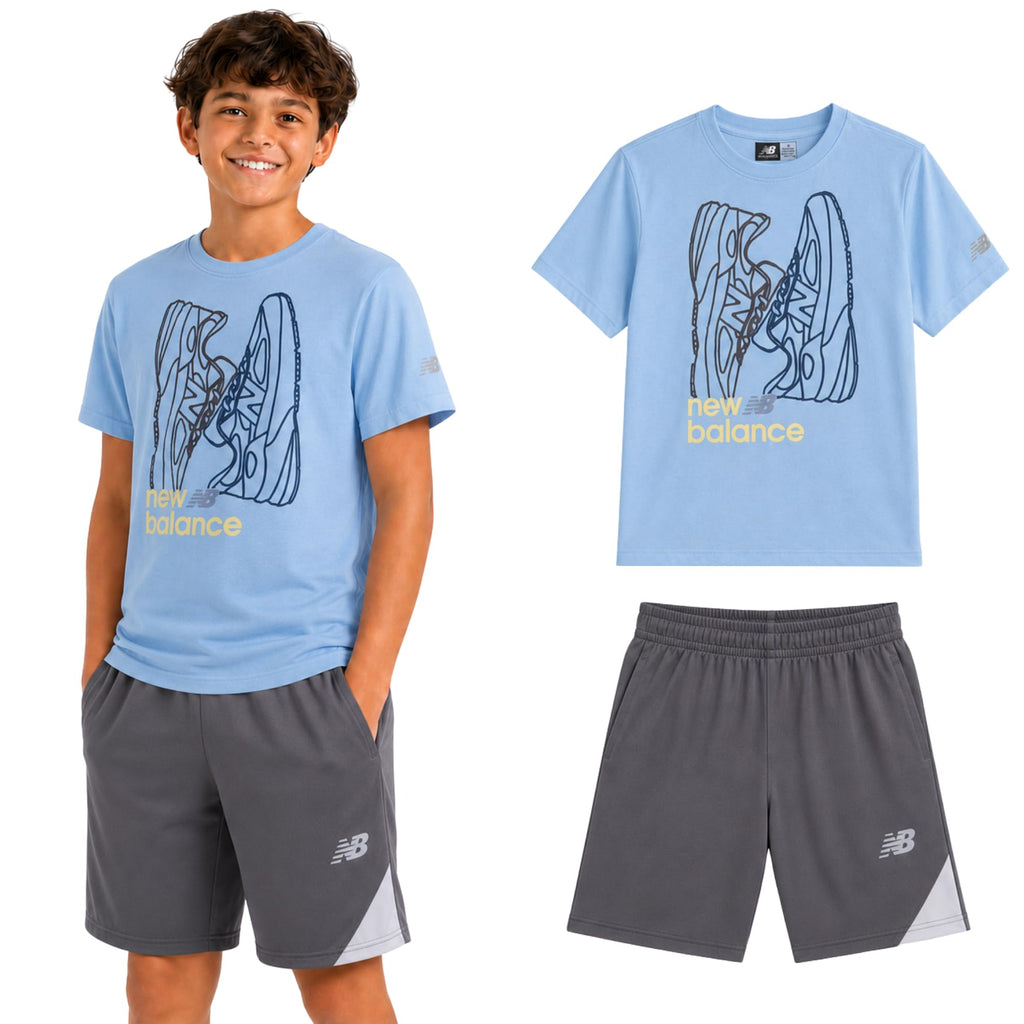 New Balance Boys 2 Piece Cotton Blend Jersey Shirt & Basketball Shorts