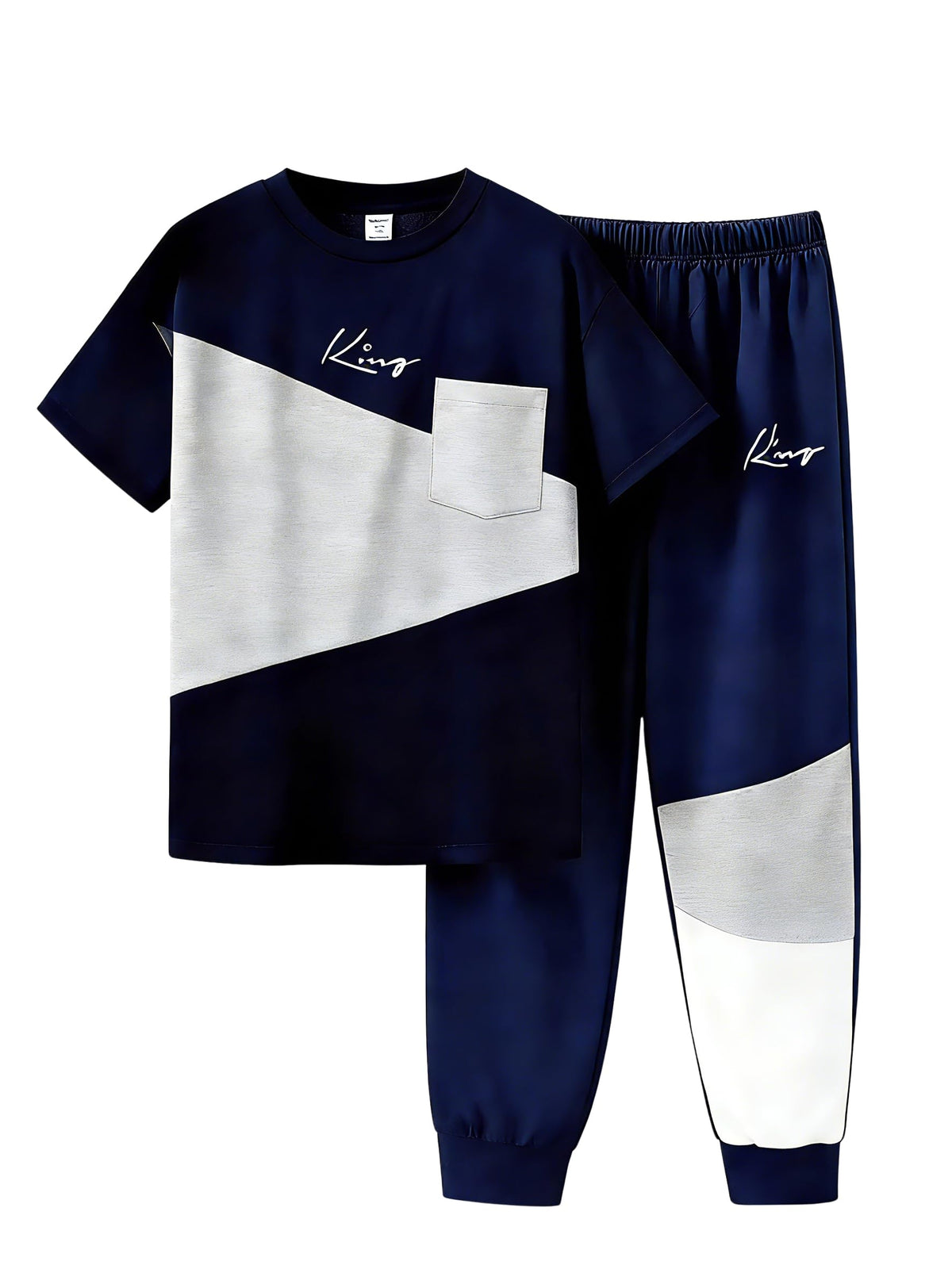 Axumity Tween Boys' 2-Piece Casual Outfit Spring Summer Short Sleeve Crewneck Top & Color Block Pants Size 6-13